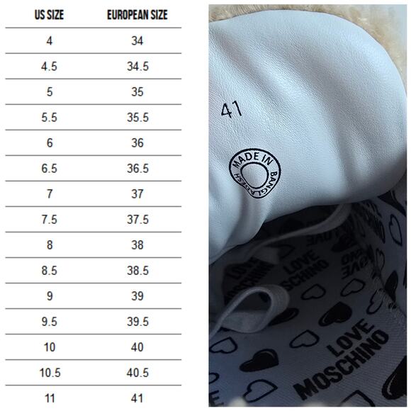 Love Moschino Sequin Heart Sneakers Size EU41 US 11 Shearling Trim White Leather - Picture 9 of 15